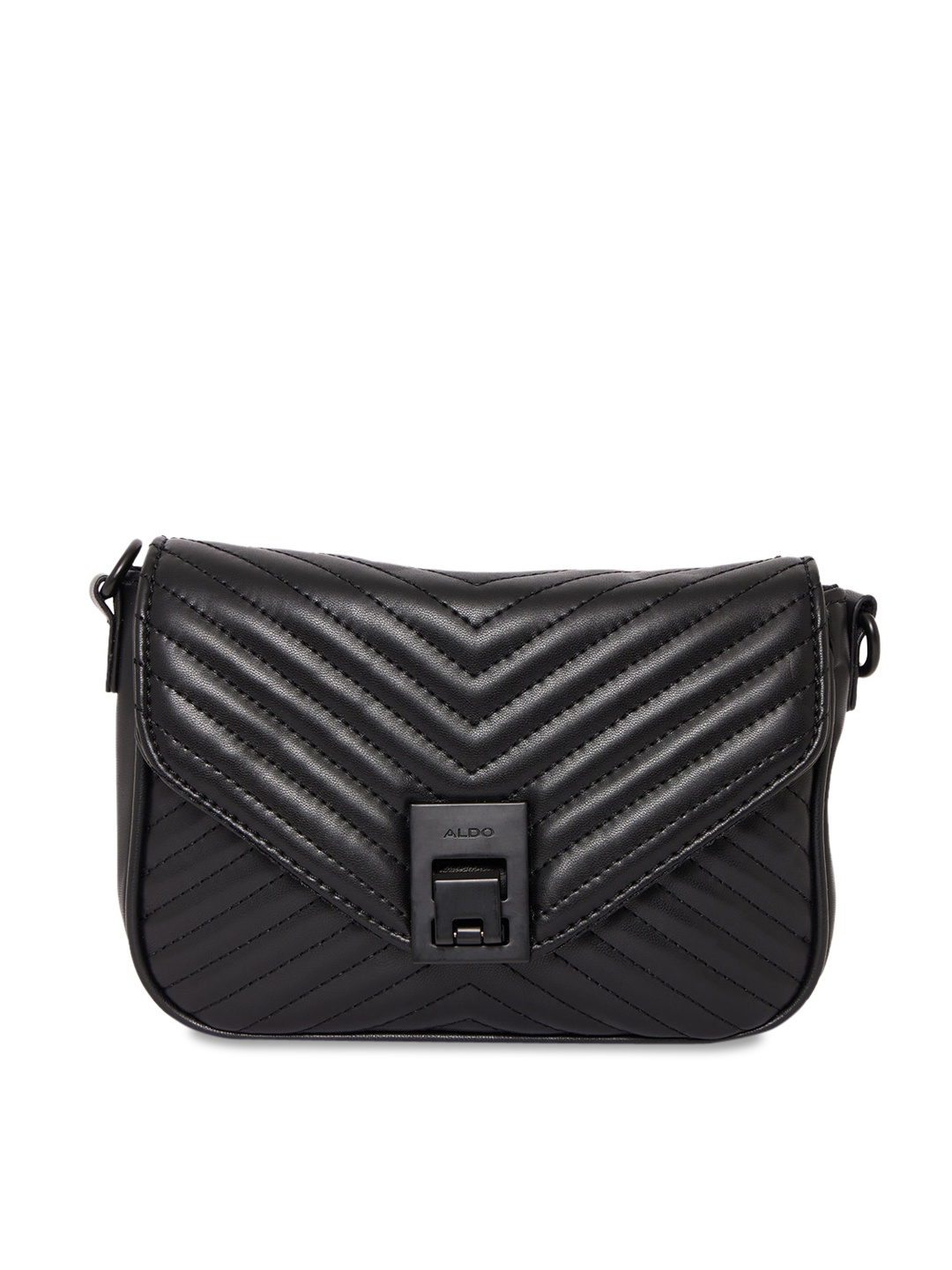 

ALDO Black Textured PU Structured Sling Bag with Quilted