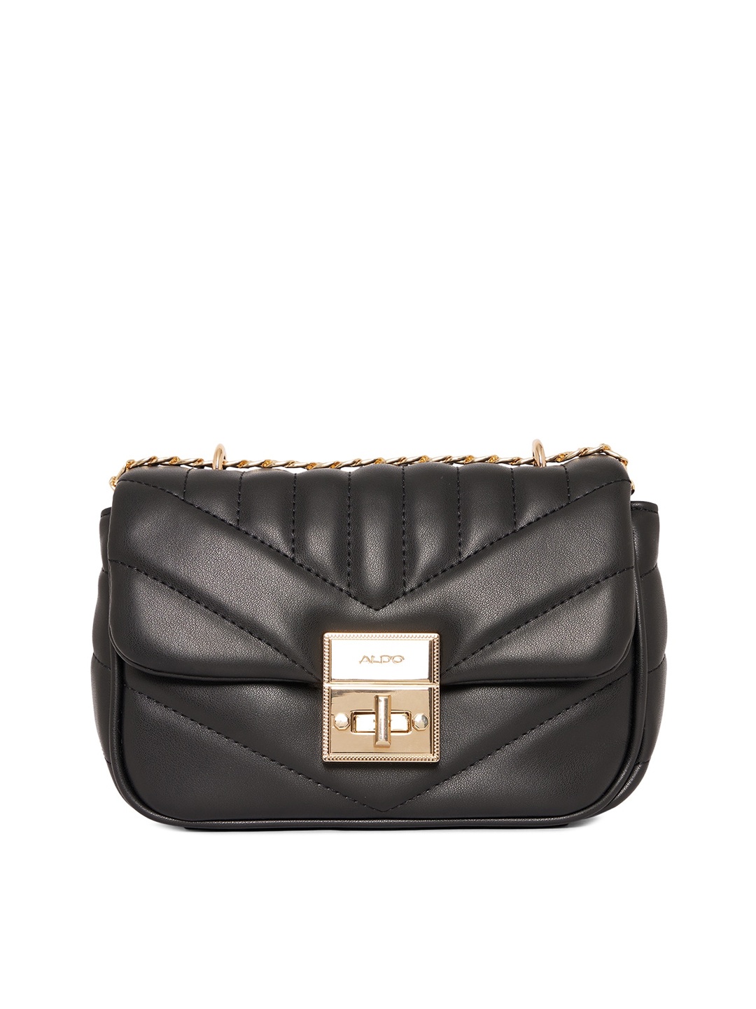 

ALDO Black PU Half Moon Sling Bag with Quilted
