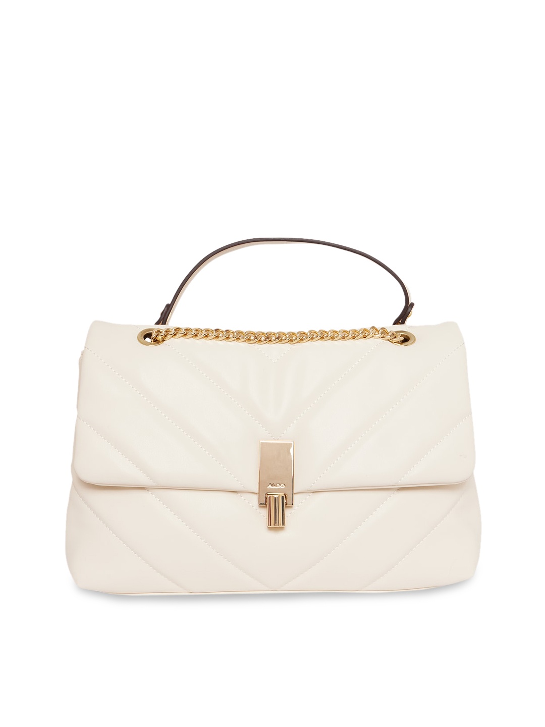 

ALDO Beige PU Structured Handheld Bag with Quilted