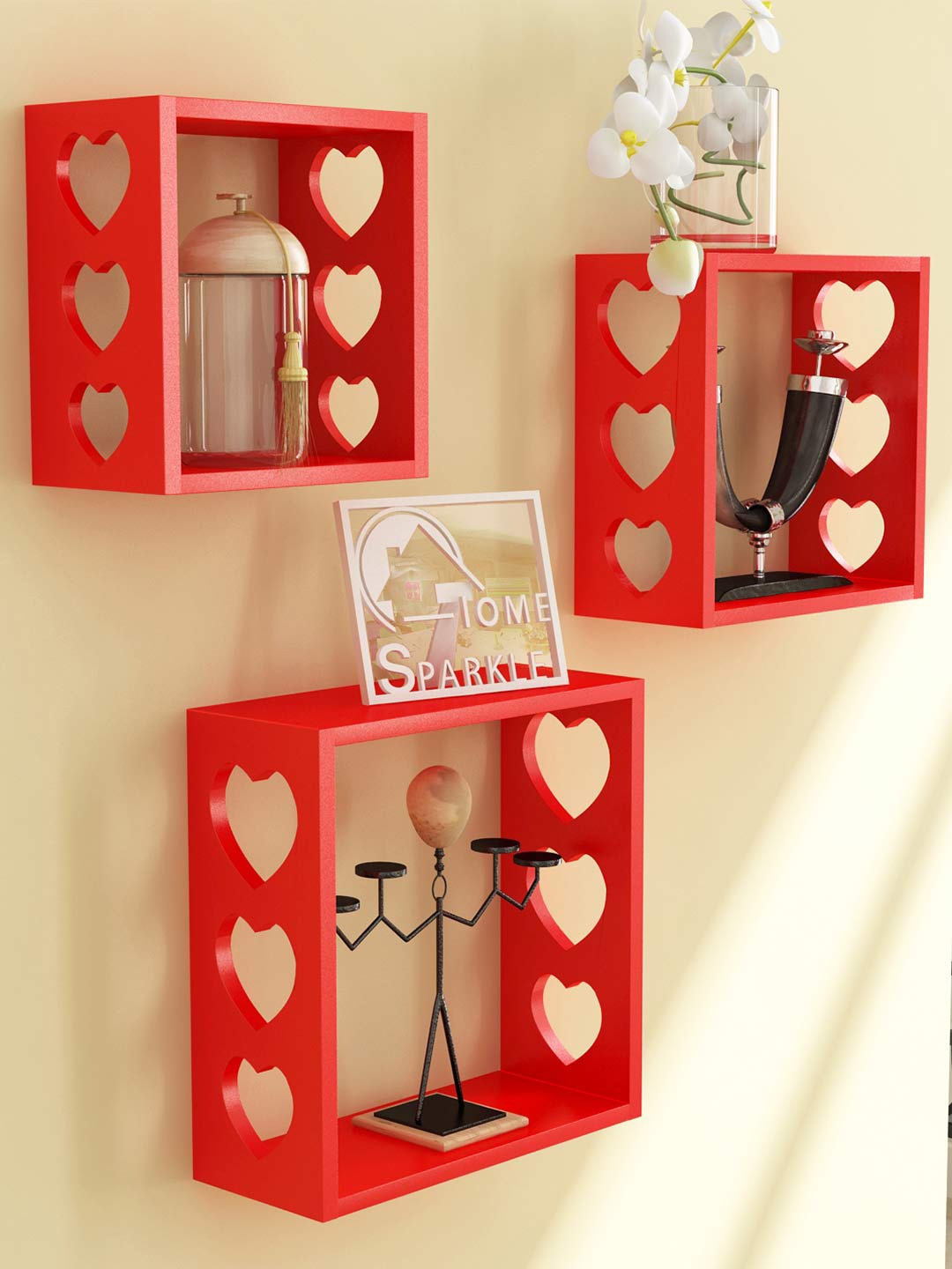 

Home Sparkle Red Set of 3 Cube Wall Shelves