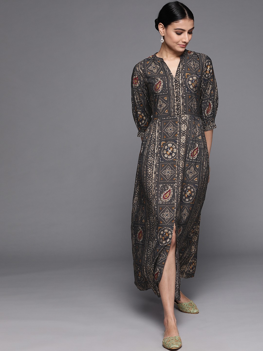 

Libas Grey Ethnic Motifs Ethnic Maxi Dress