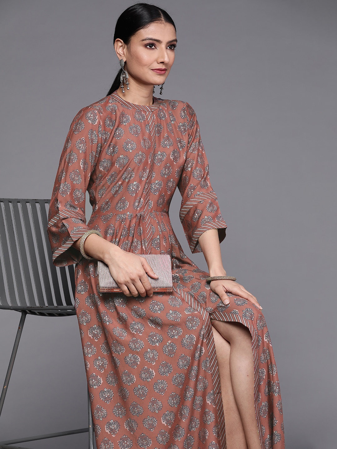 

Libas Rust Brown & Navy Blue Ethnic Printed Maxi Dress