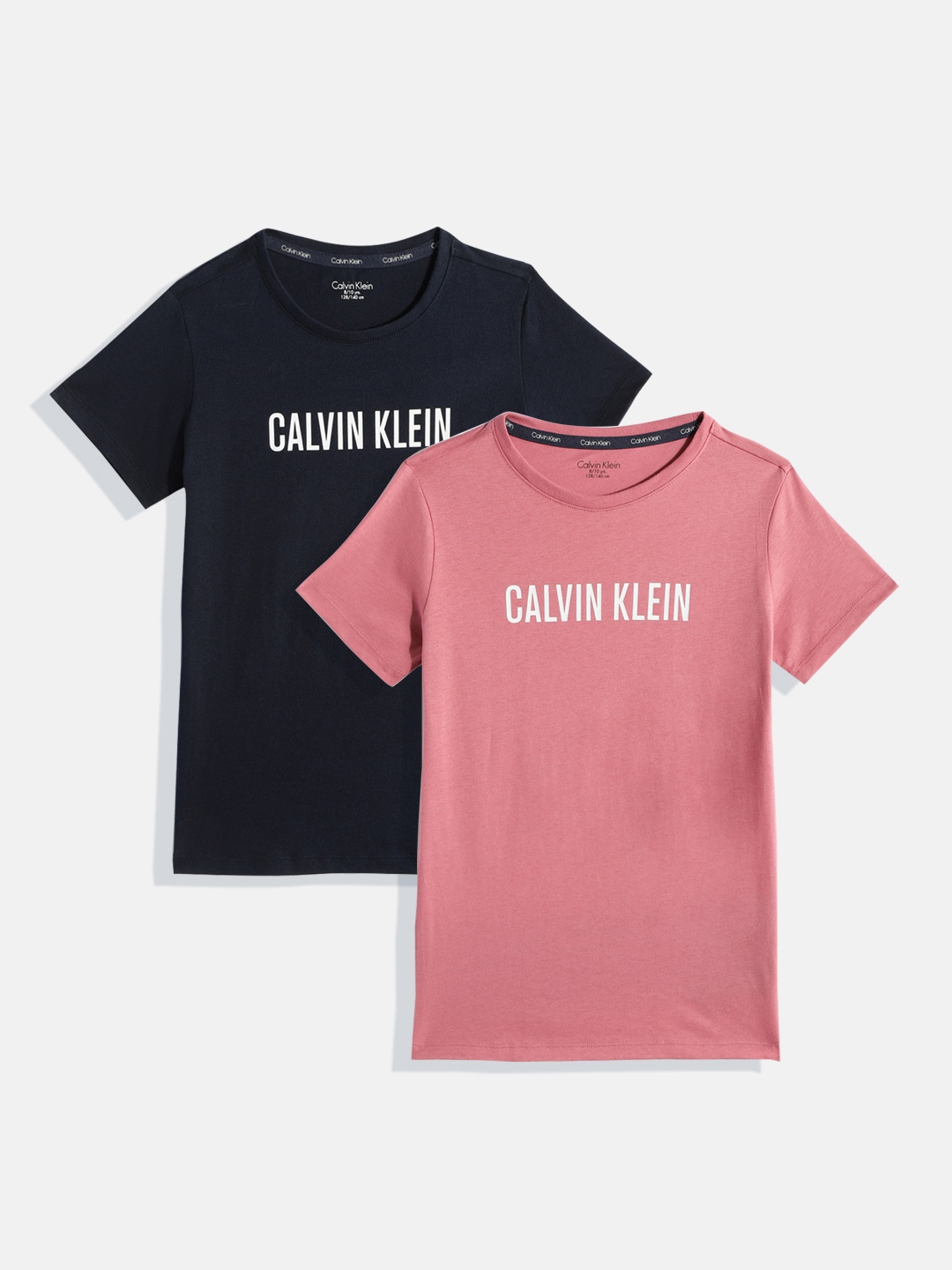 

Calvin Klein Underwear Girls Pack Of 2 Pink & Navy Blue Brand Logo Pure Cotton T-shirt