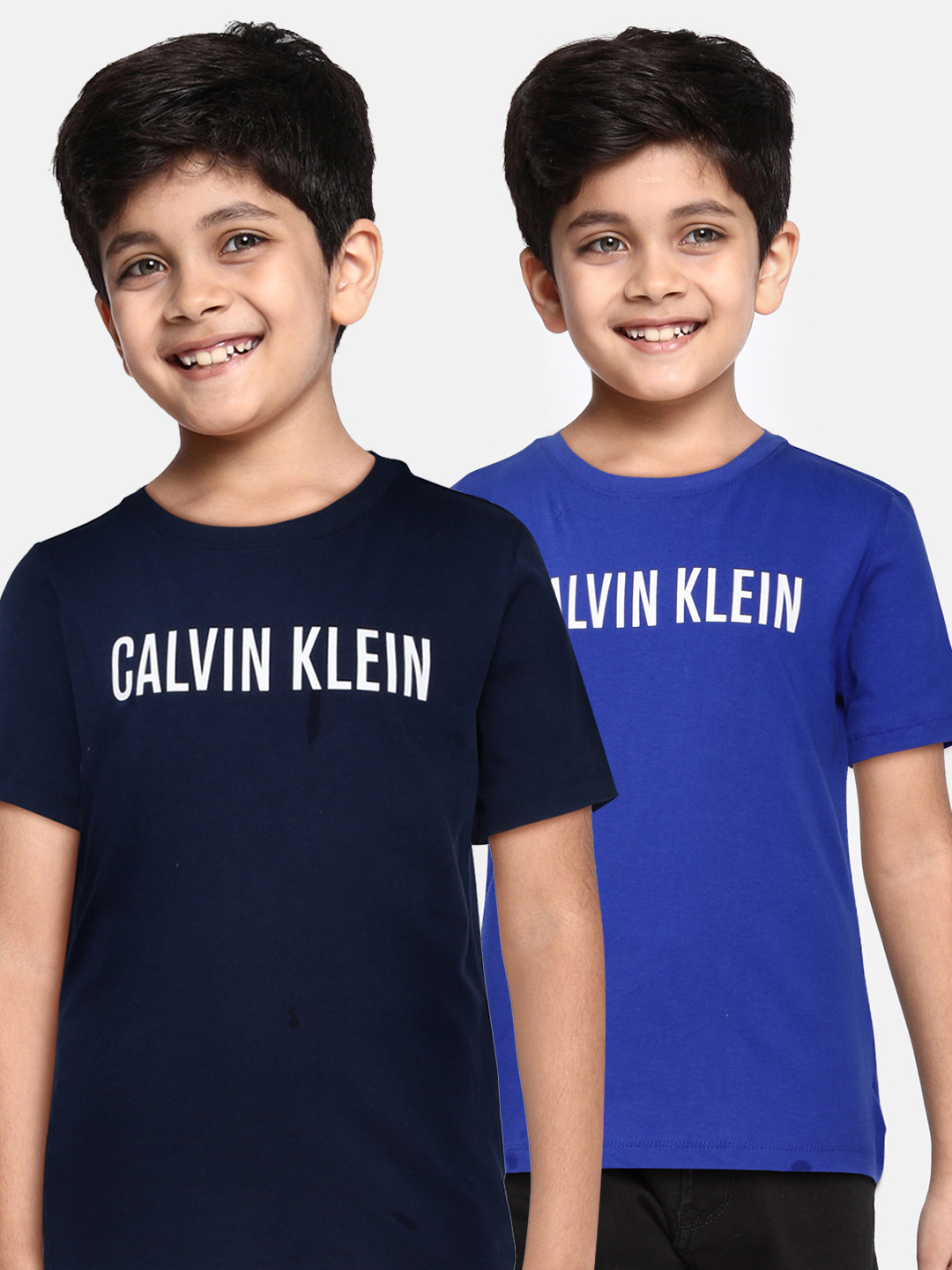 

Calvin Klein Underwear Boys Set of 2 Brand Logo Printed Pure Cotton T-shirts, Navy blue