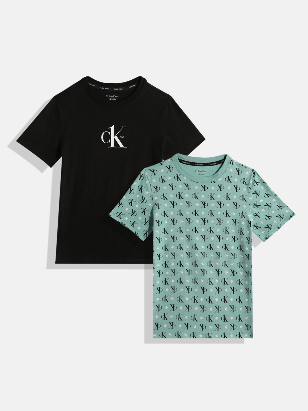 

Calvin Klein Underwear Boys Pack Of 2 Black & Green Brand Logo Printed T-shirt