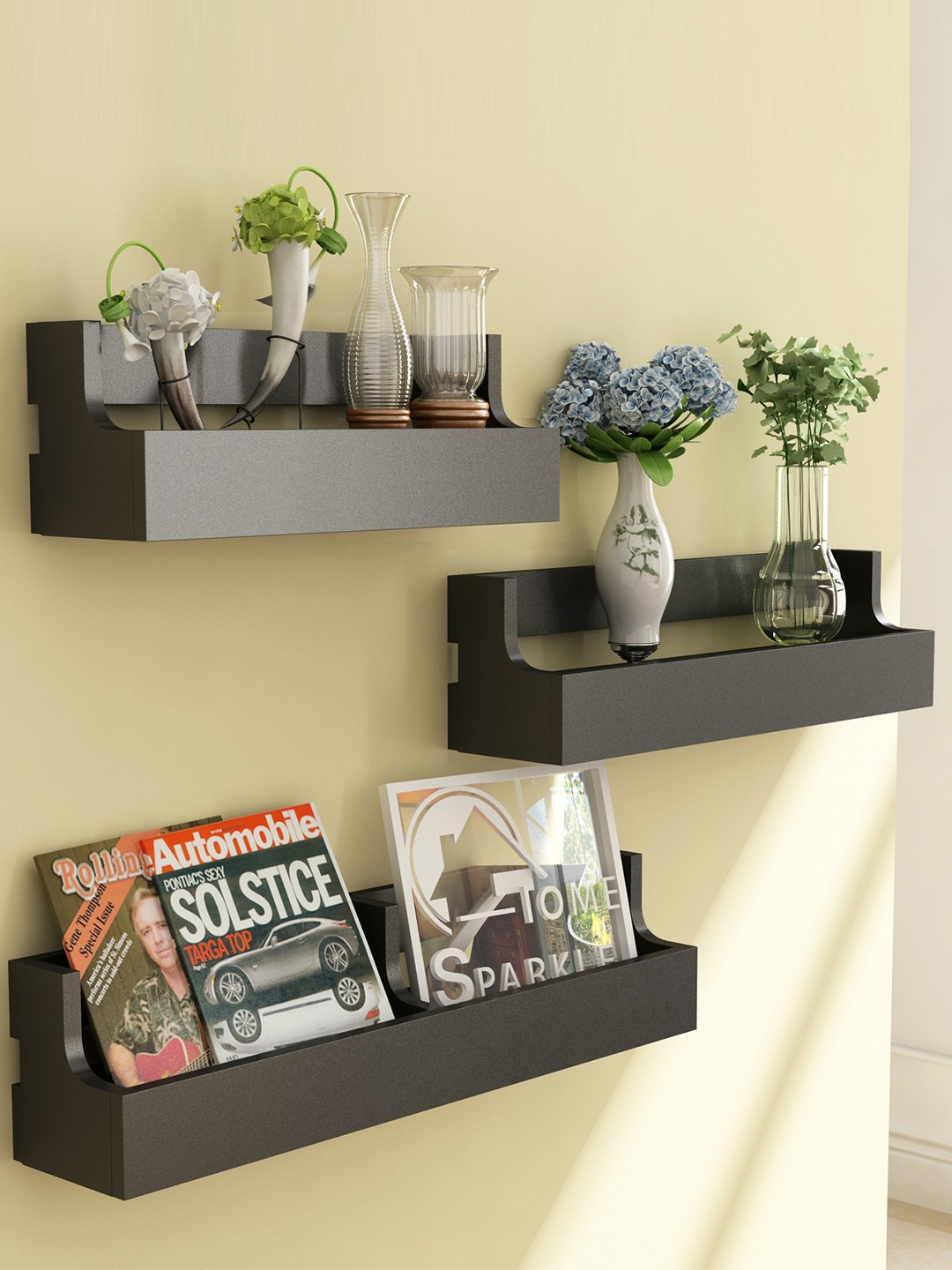 

Home Sparkle Set of 3 Black Wall Shelves