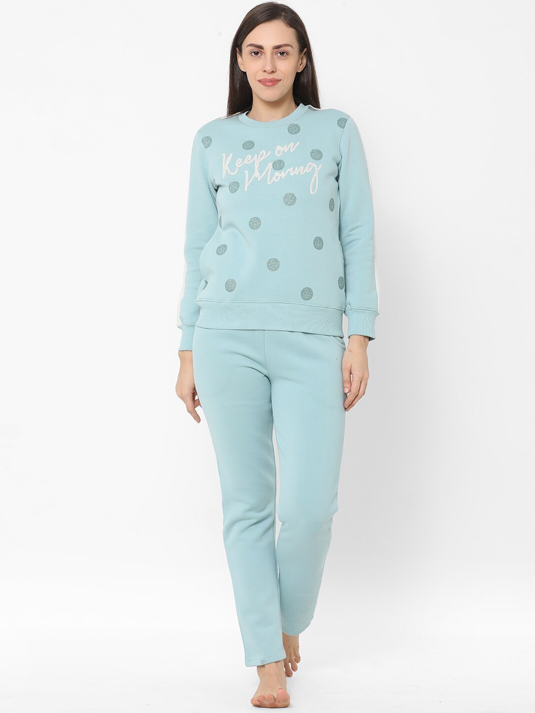 

Sweet Dreams Women Blue Printed Fleece Night suit