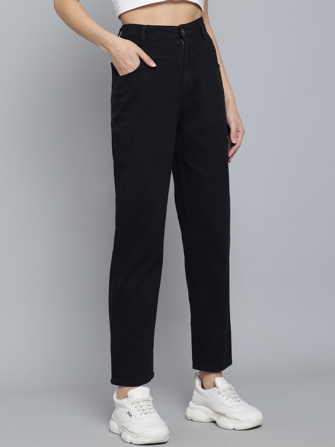 

Kotty Women Black Jean Boyfriend Fit Crop High-Rise Jeans
