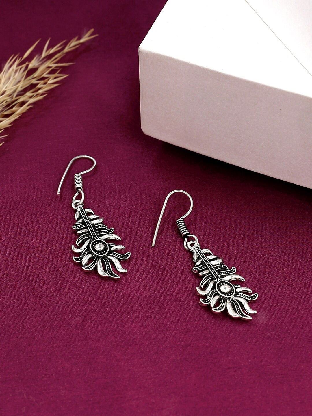 

VIRAASI Silver-Toned Contemporary Drop Earrings