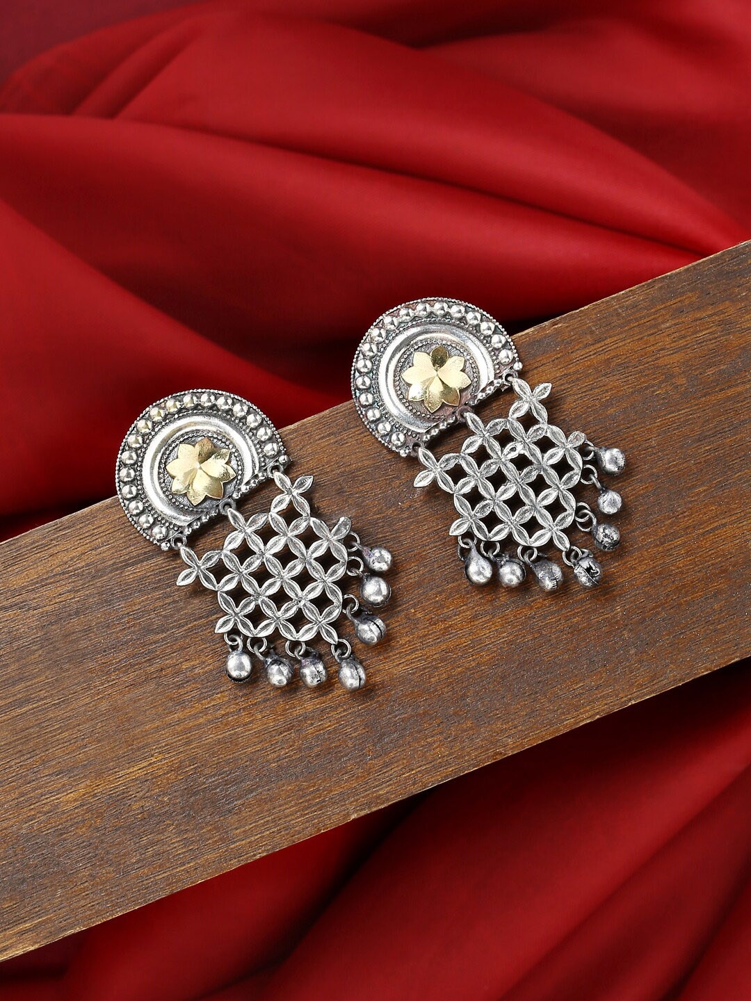 

VIRAASI Silver-Toned Contemporary Drop Earrings