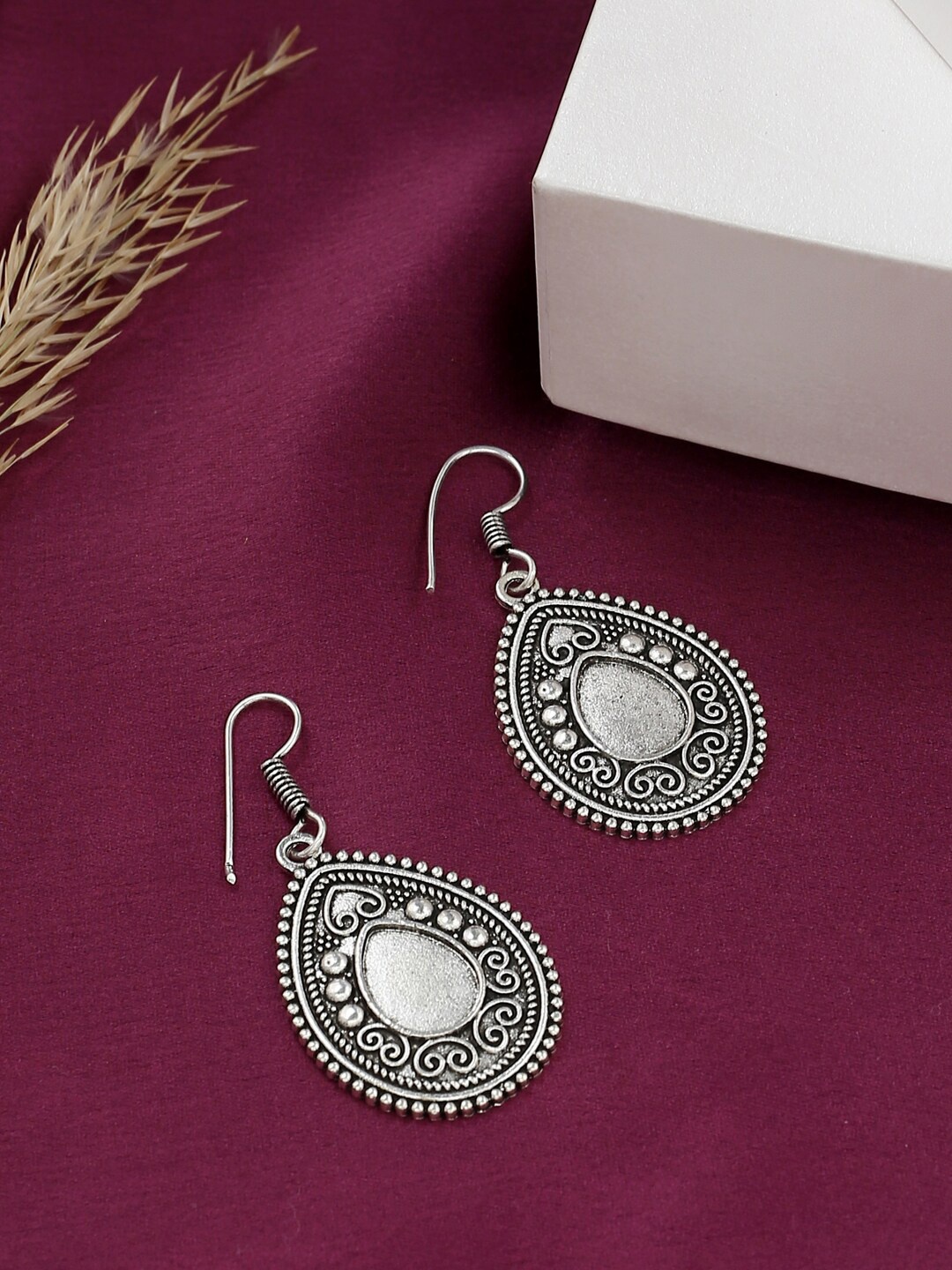 

VIRAASI Silver-Toned Contemporary Drop Earrings