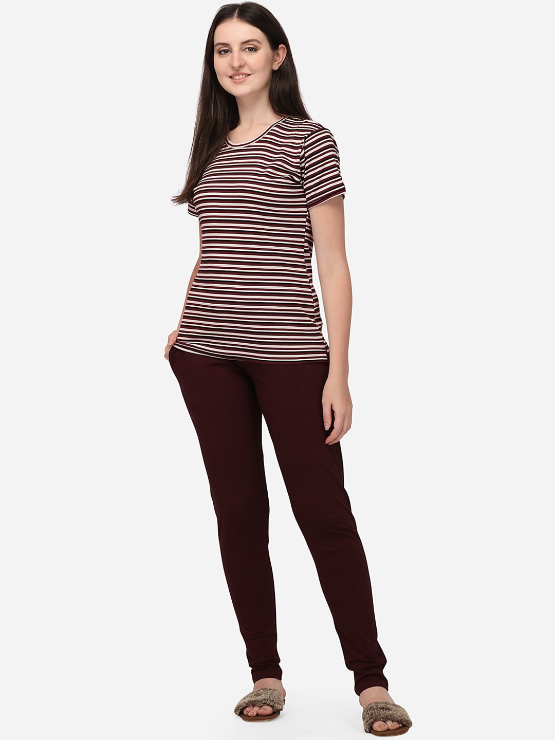 

Lenissa Women Maroon Striped Night suit