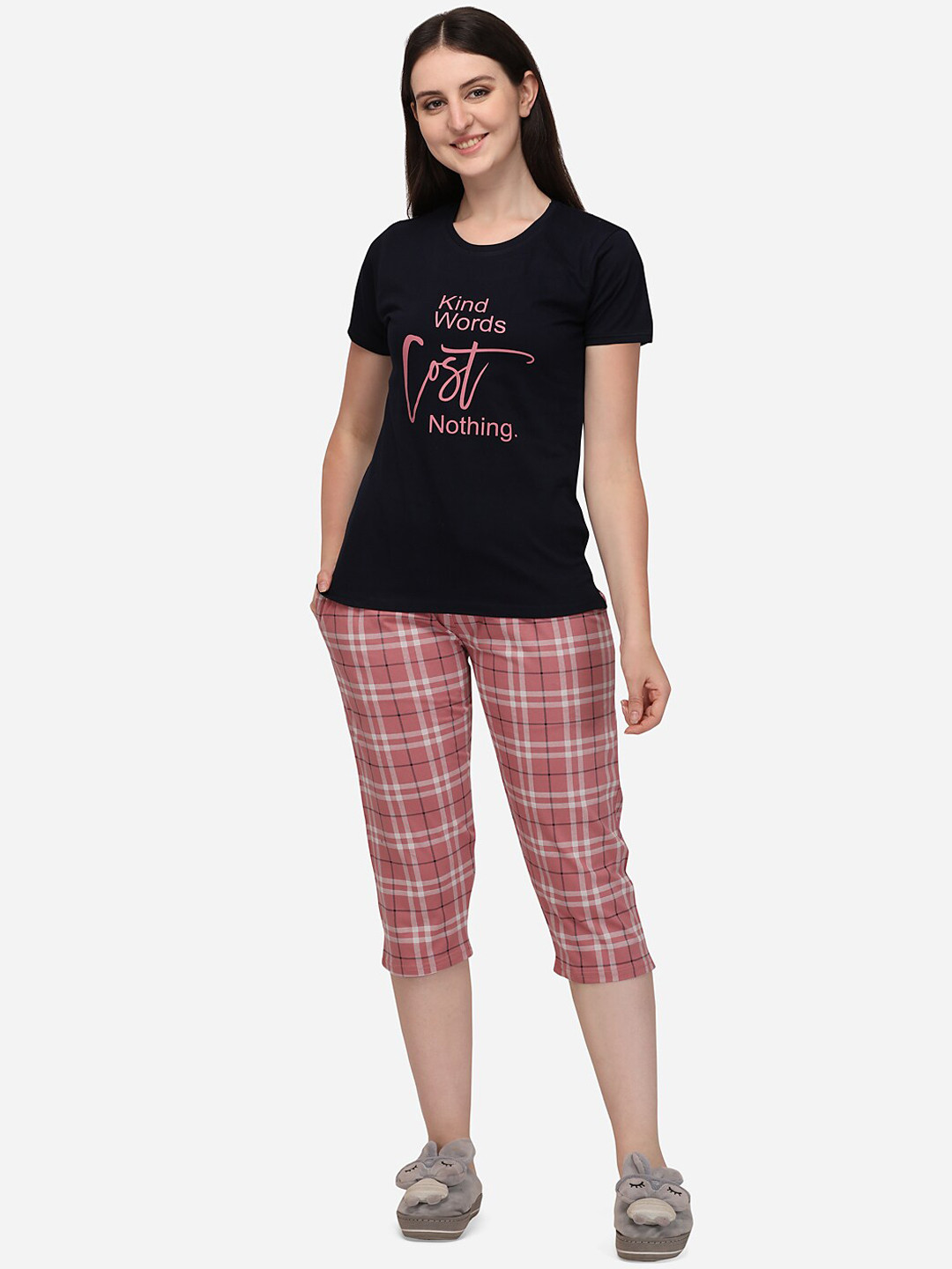 

Lenissa Women Navy Blue & Peach-Coloured Pure Cotton Night suit