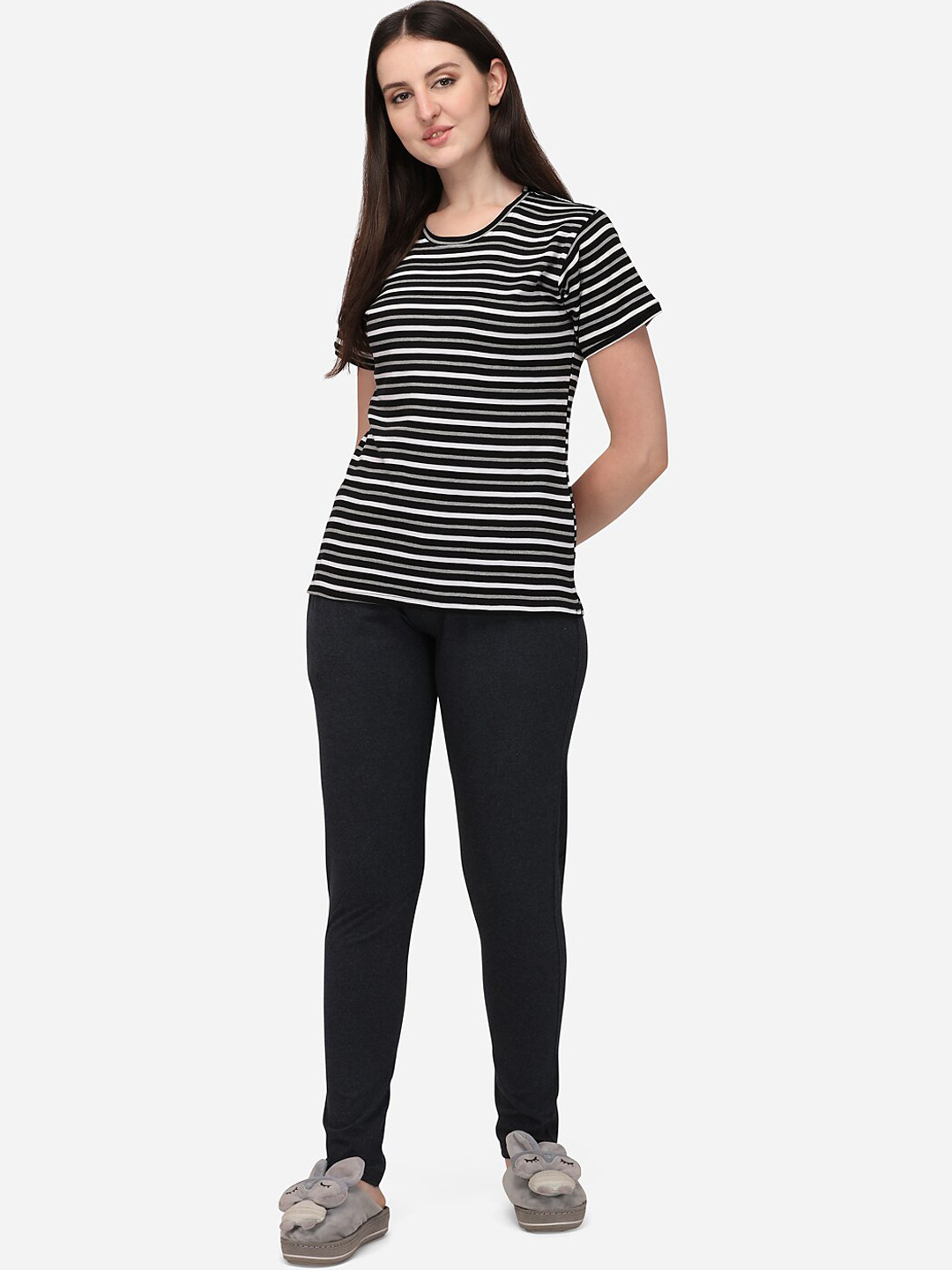

Lenissa Black & Whited Striped Night Suits