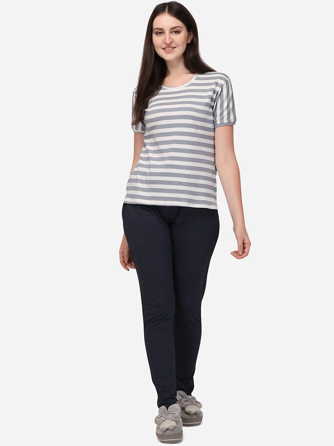 

Lenissa Women Blue & Blue Striped Night suit