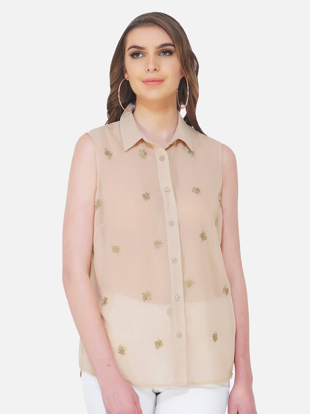 

ATTIC SALT Women Beige Printed Casual Shirt