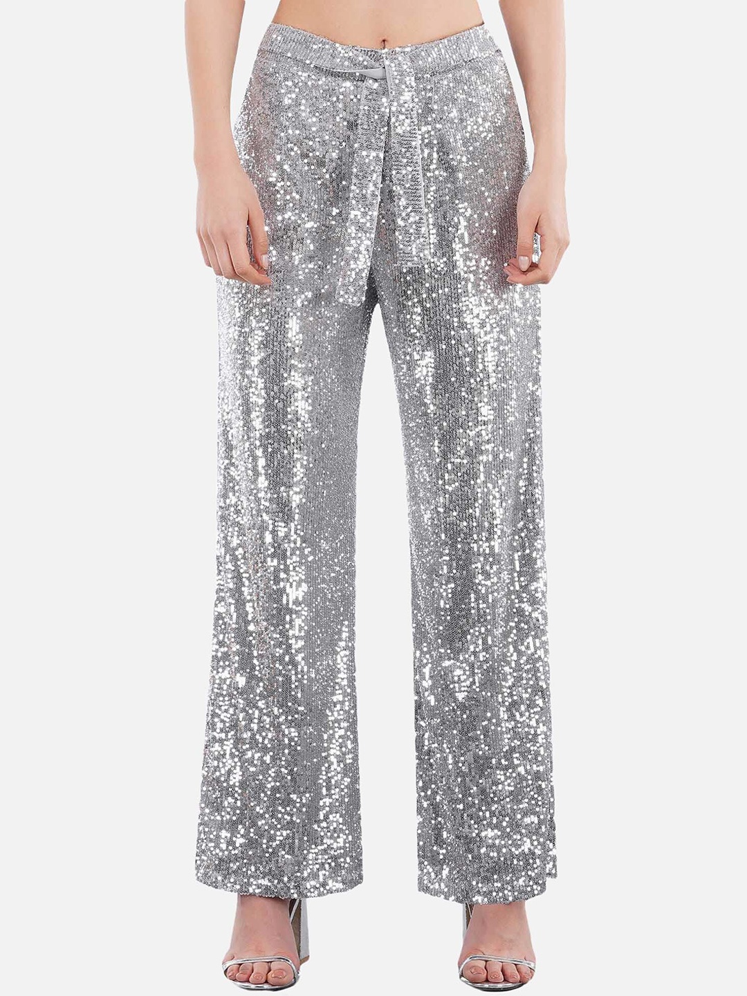 

ATTIC SALT Women Grey Sequined Comfort Trousers