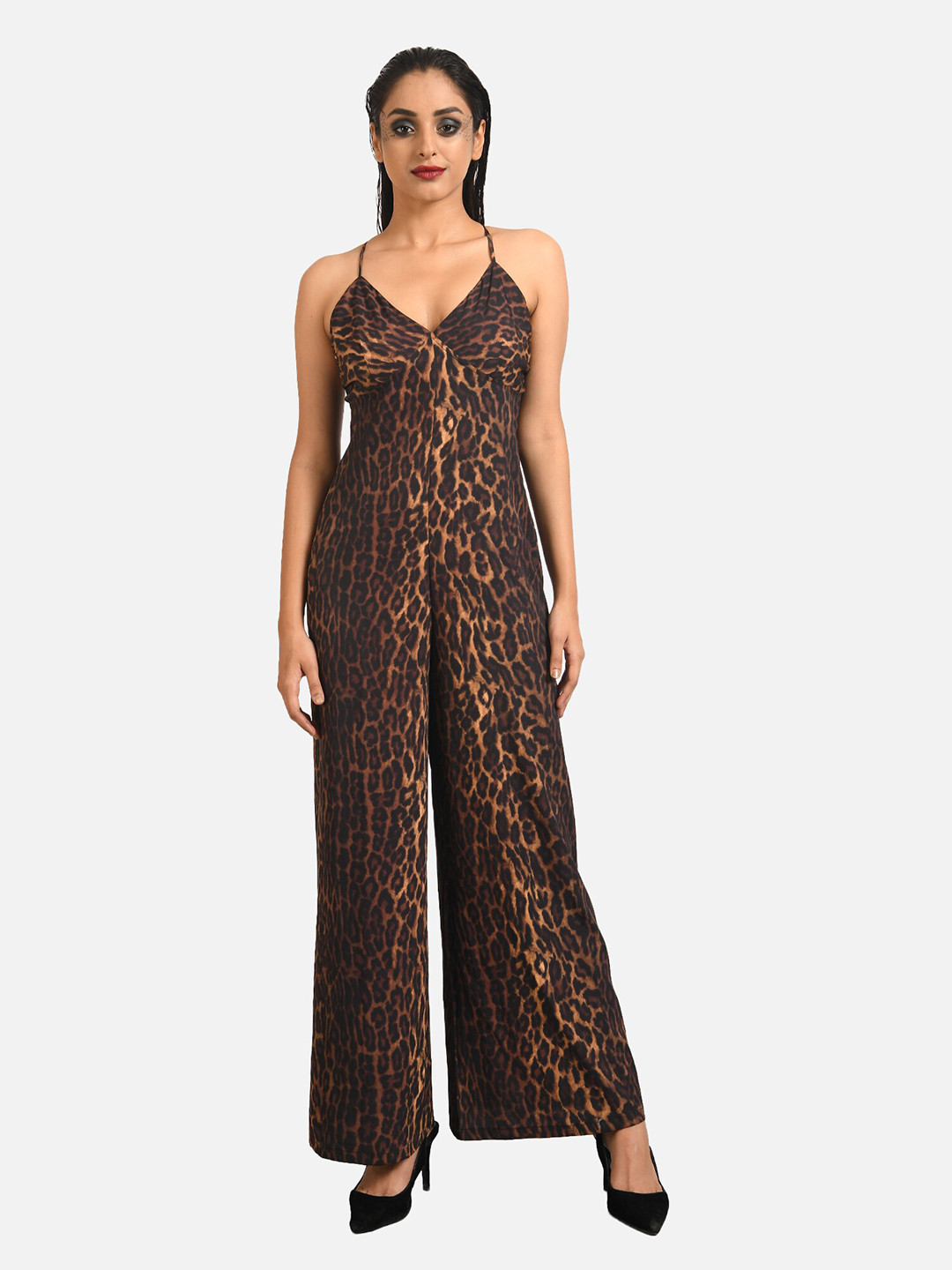 

ATTIC SALT Brown & Black Printed Basic Jumpsuit