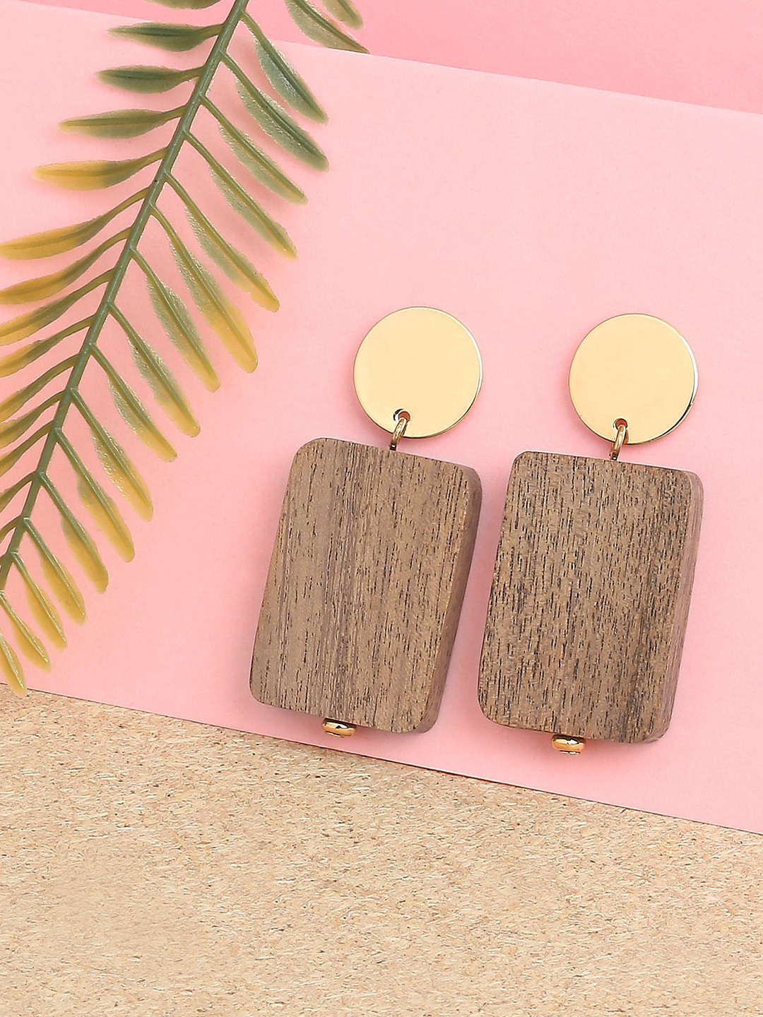 

Lilly & sparkle Brown & Gold-Plated Geometric Drop Earrings
