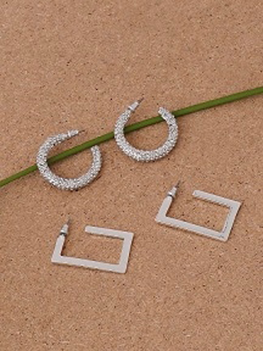 

Lilly & sparkle Set Of 2 Silver-Toned Contemporary Silver Plating Half Hoop Earrings