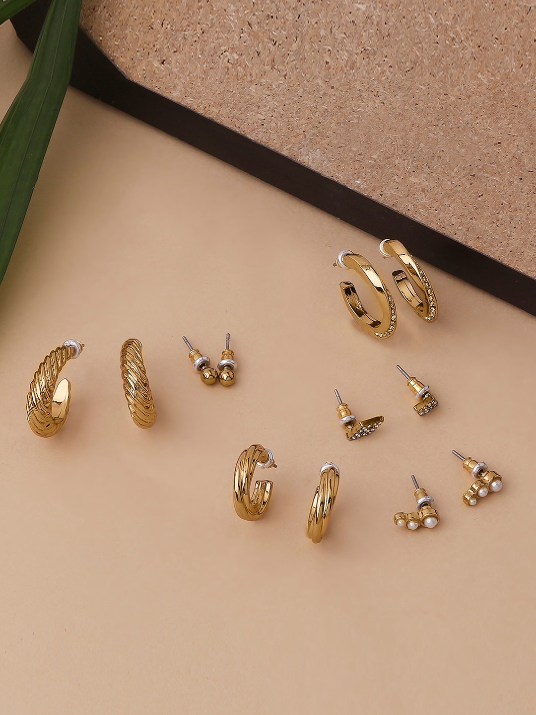 

Lilly & sparkle Set Of 6 Gold-Toned & Gold-Plated Contemporary Studs Earrings