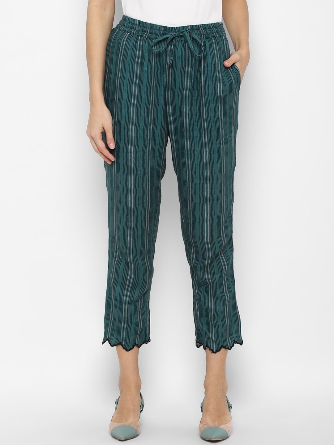 

Allen Solly Woman Women Green Striped Trousers