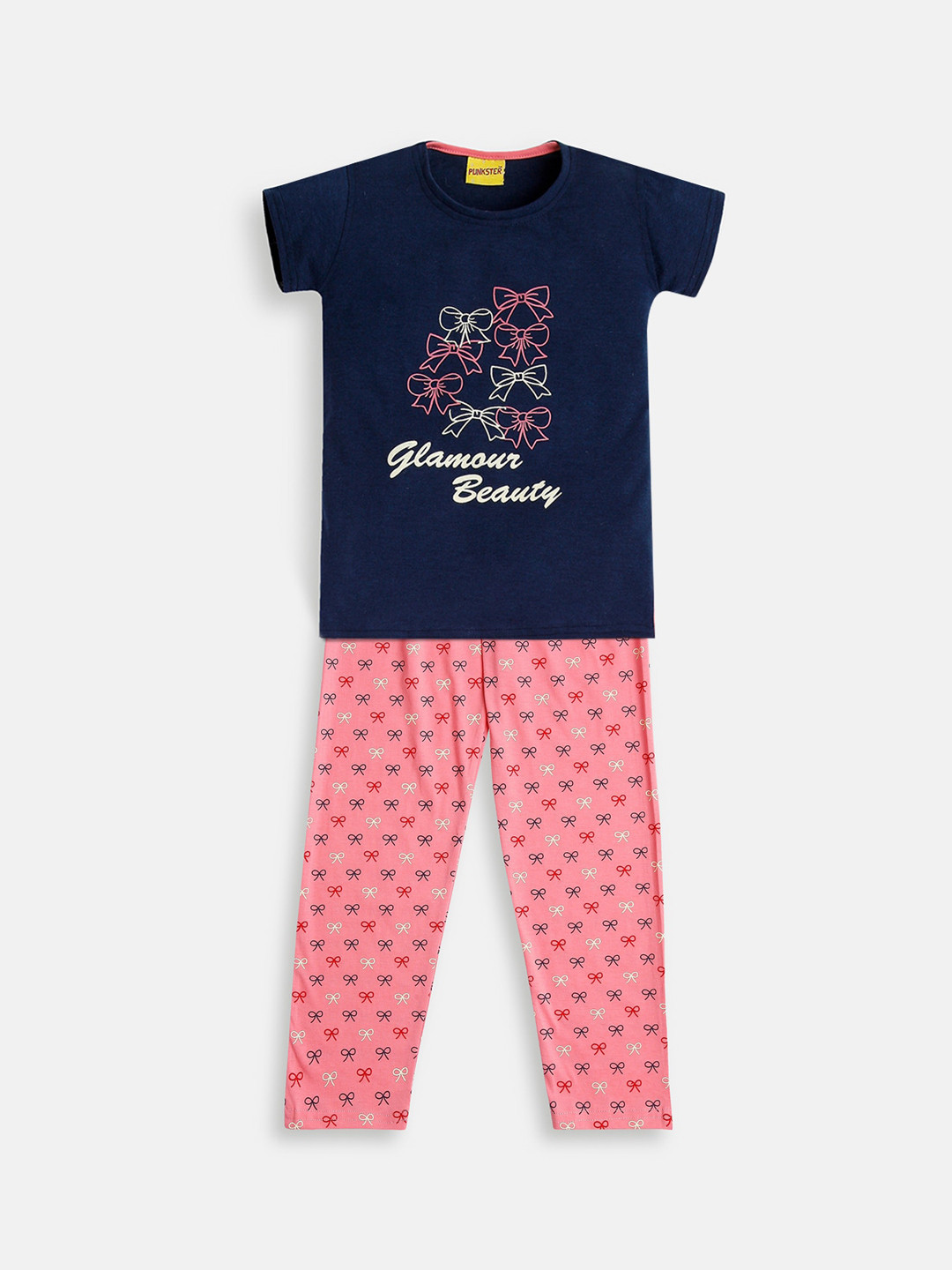 

Punkster Girls Blue & Pink Printed Pure Cotton Night suit
