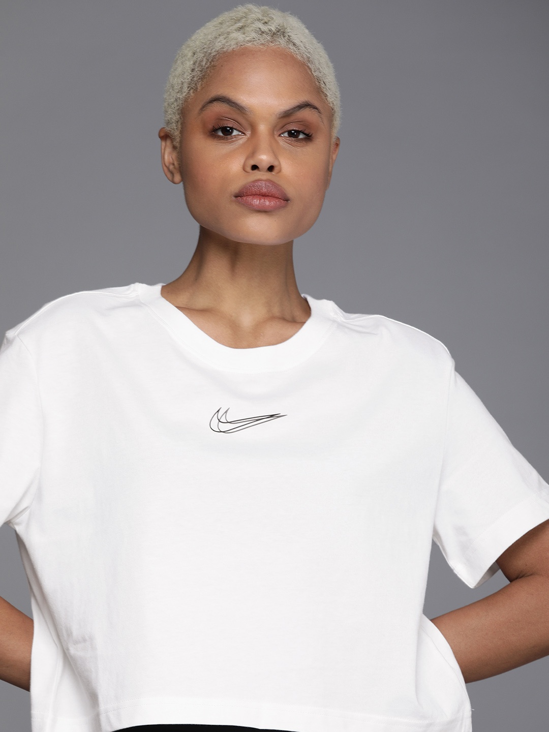 

Nike White Crop Top with Printed Details