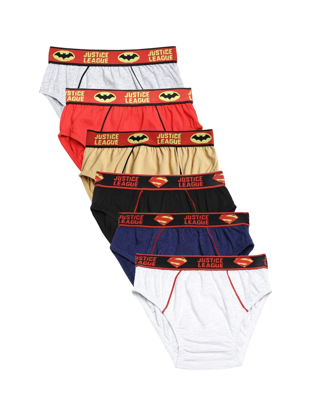 

Red Rose Boys Pack Of 6 Solid Justice League Cotton Basic Briefs, Multi