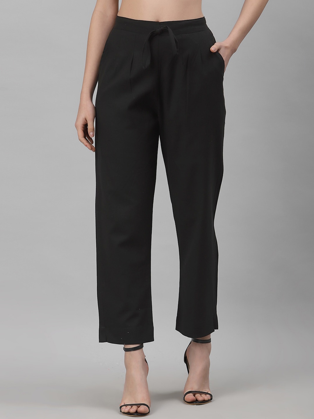 

NEUDIS Women Black Classic Pure Cotton Cigarette Trousers