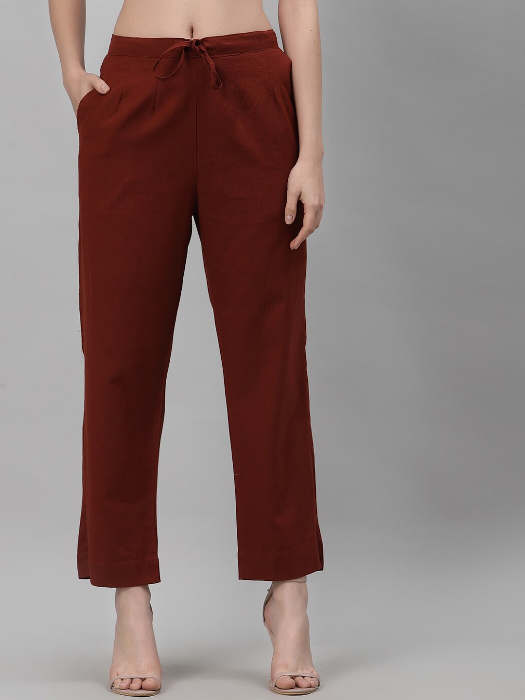 

NEUDIS Women Maroon Classic Pleated Trousers