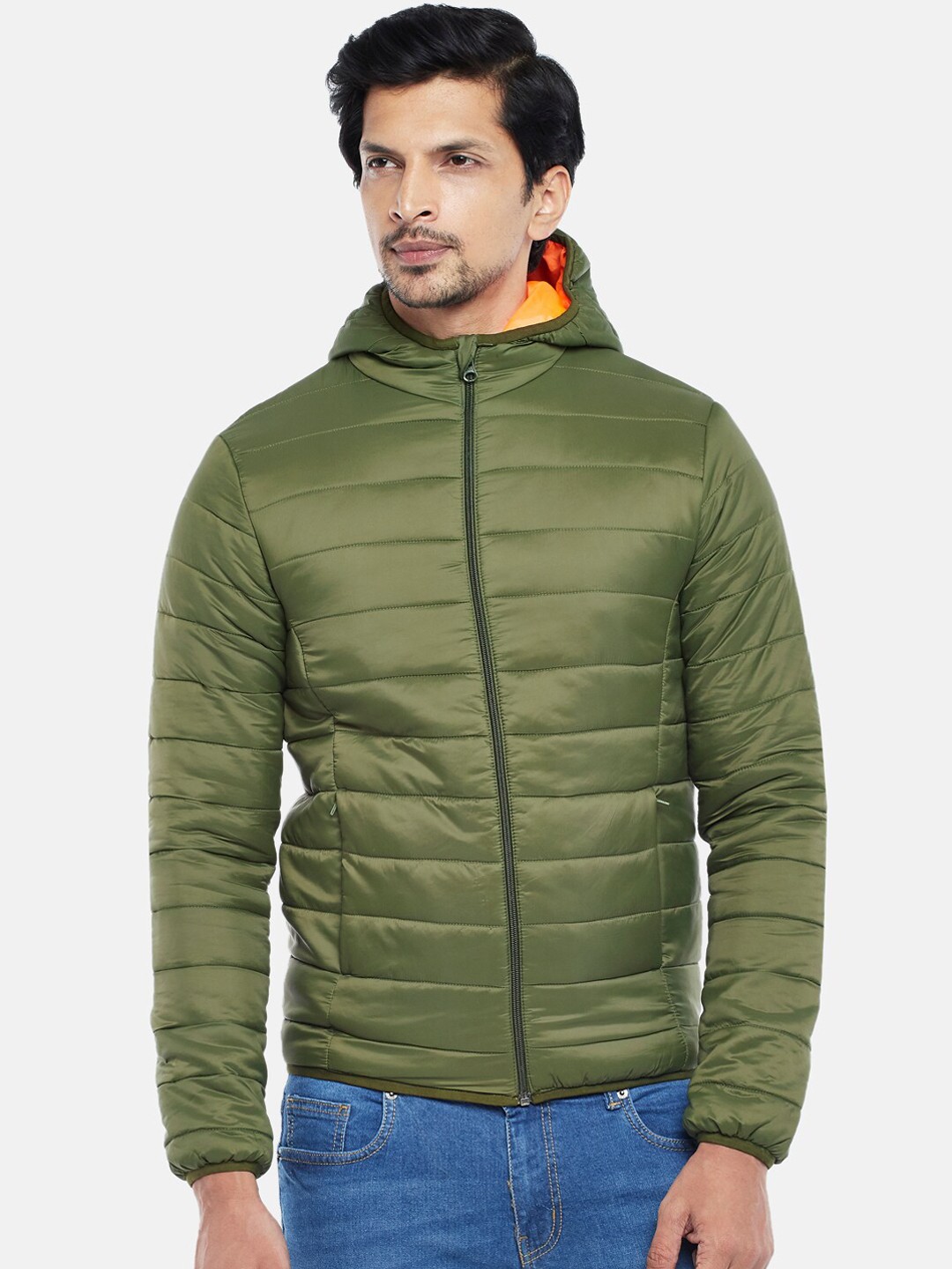 

People Men Olive Green Hooded Padded Jacket