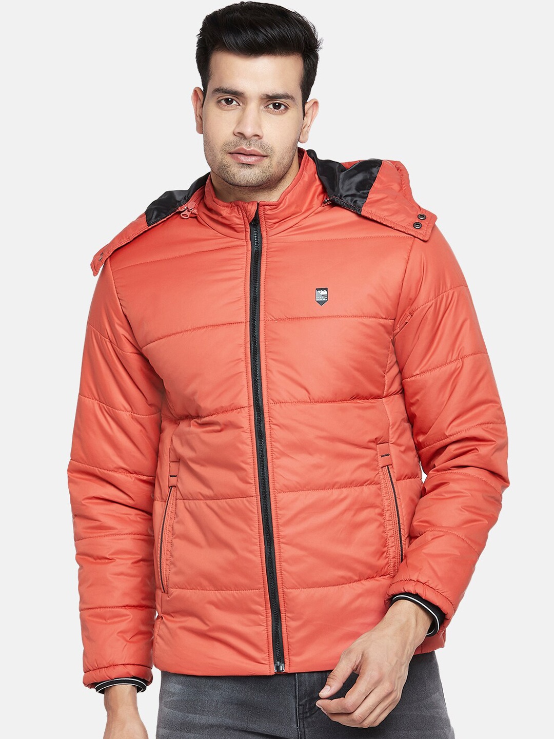 

People Men Orange Padded Hooded Jacket