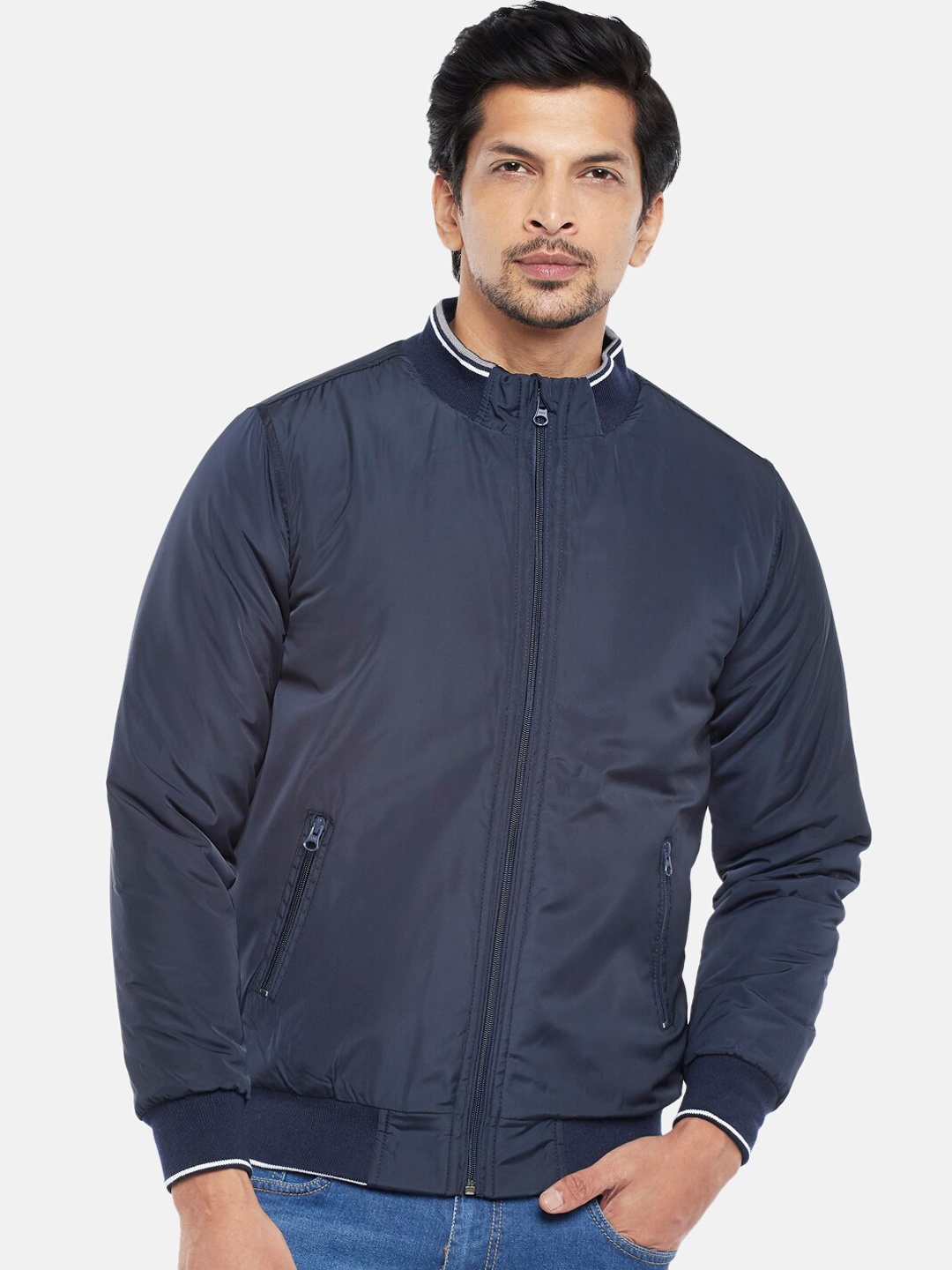 

People Men Navy Blue Bomber Jacket