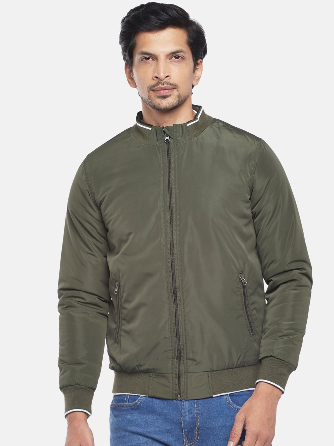 

People Men Olive Green Bomber Jacket