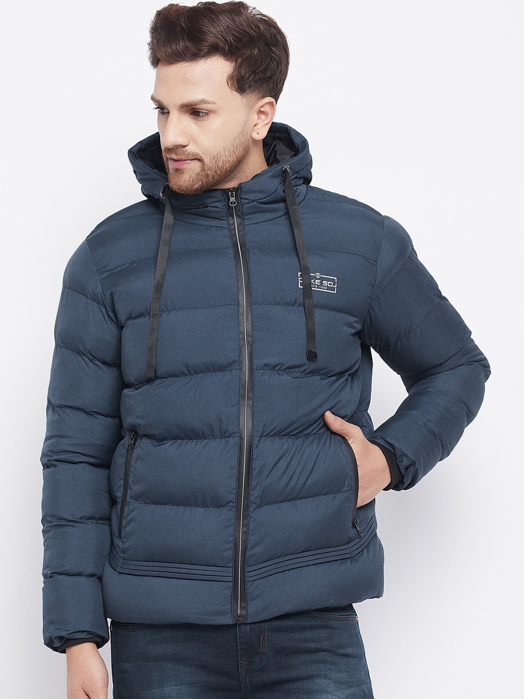 

Duke Men Blue Hooded Puffer Jacket