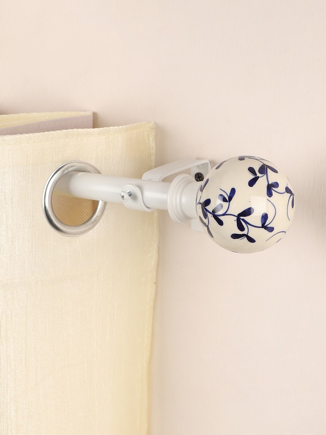

The Decor Mart Set Of 2 Blue & Beige Extendable Curtain Rods With Brackets