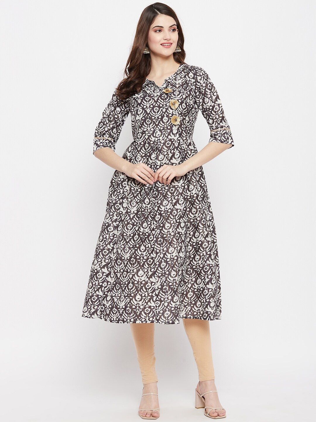 

One of a Kind Women Brown & Off-White Printed Anarkali Kurta
