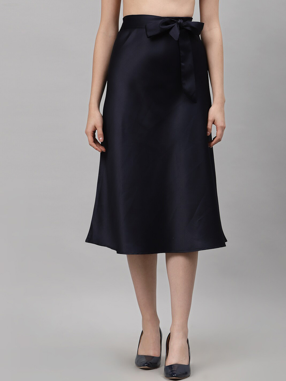 

NEUDIS Women Navy Blue Solid A-Line Midi Skirt