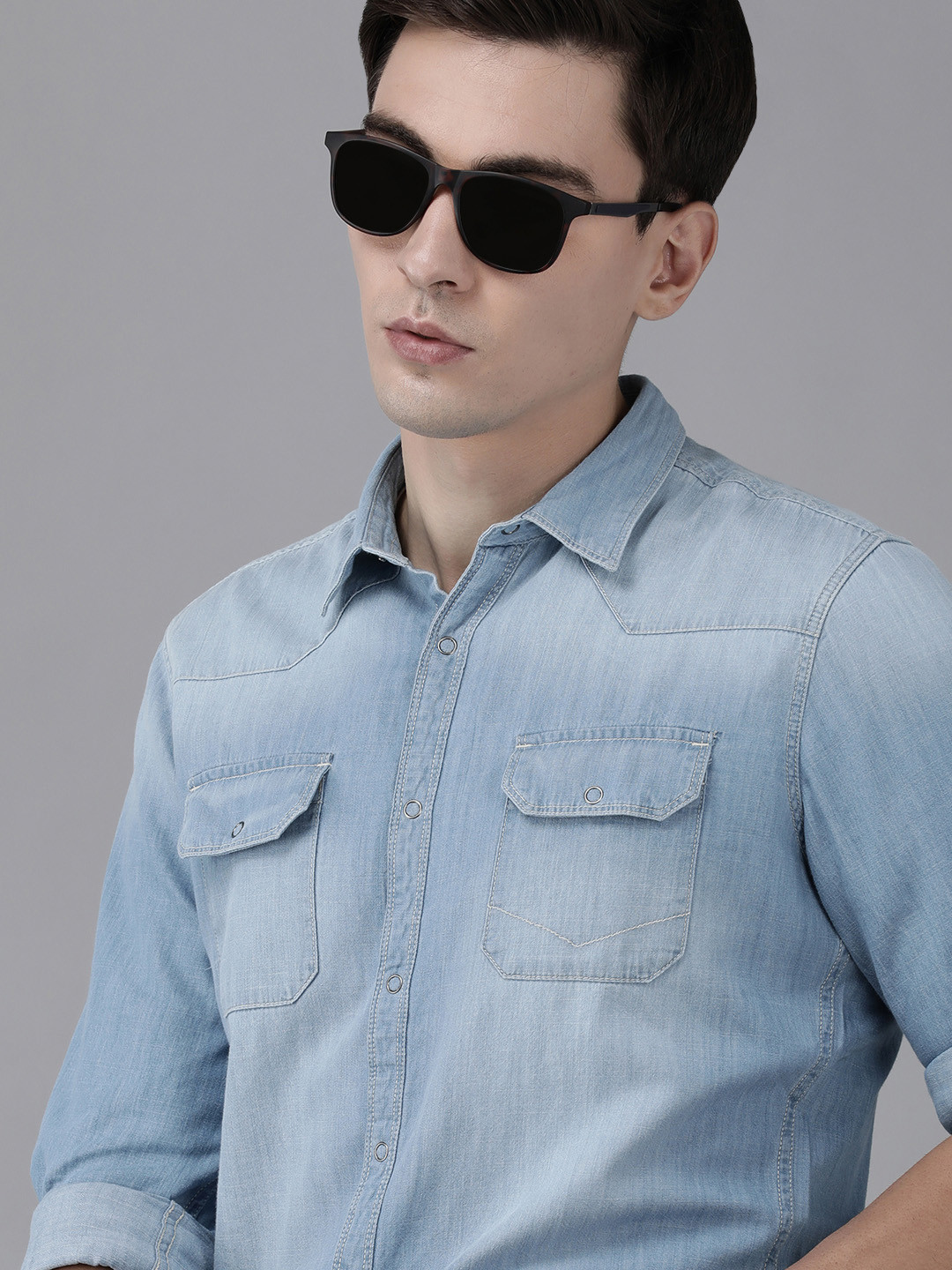 

BEAT LONDON by PEPE JEANS Men Blue Slim Fit Faded Denim Casual Shirt