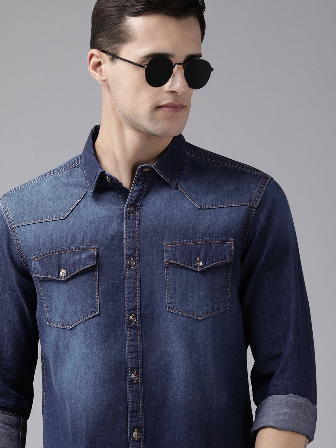 

BEAT LONDON by PEPE JEANS Men Blue Slim Fit Faded Pure Cotton Casual Shirt