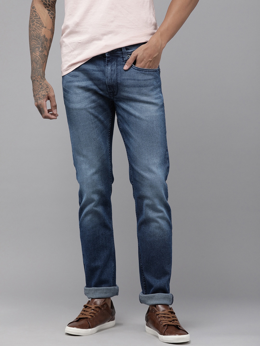 

BEAT LONDON by PEPE JEANS Men Blue BARDEN Vapour Slim Fit Heavy Fade Stretchable Jeans