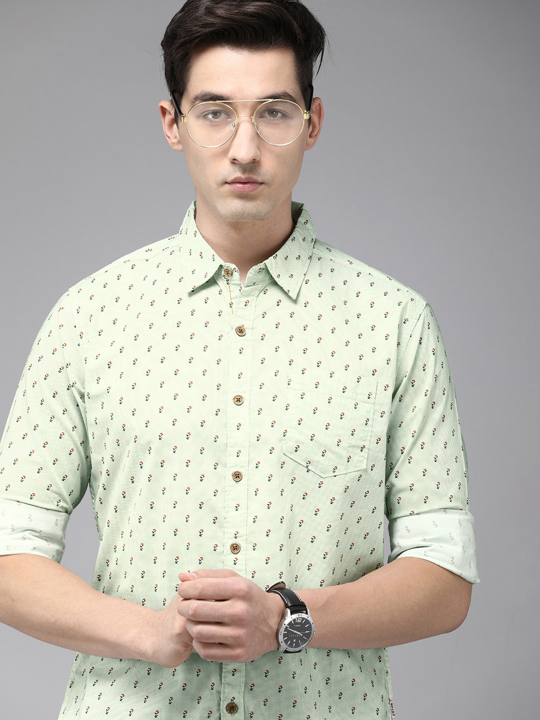 

BEAT LONDON by PEPE JEANS Men Sea Green Slim Fit Printed Casual Shirt