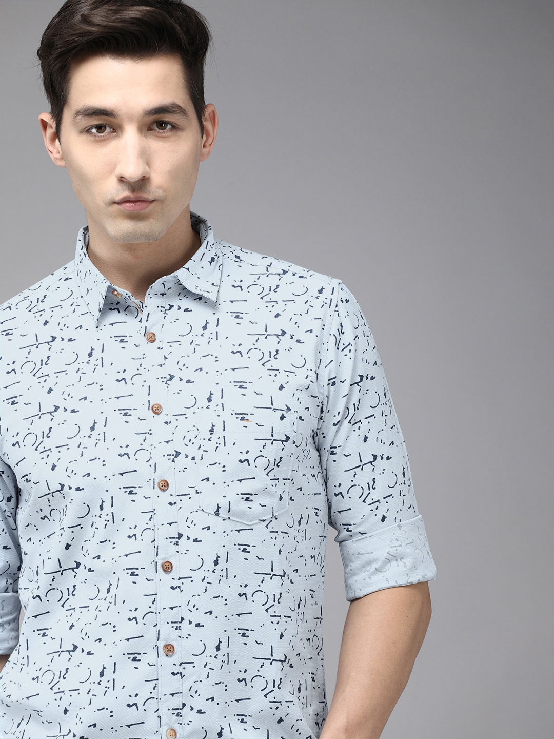 

BEAT LONDON by PEPE JEANS Men Blue Slim Fit Printed Casual Shirt