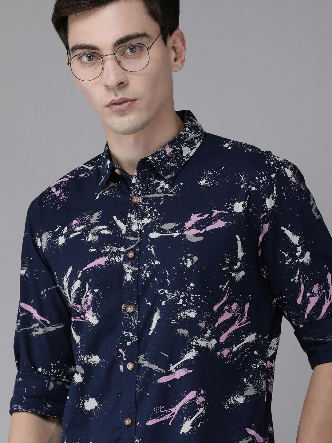

BEAT LONDON by PEPE JEANS Men Navy Blue Slim Fit Printed Casual Shirt