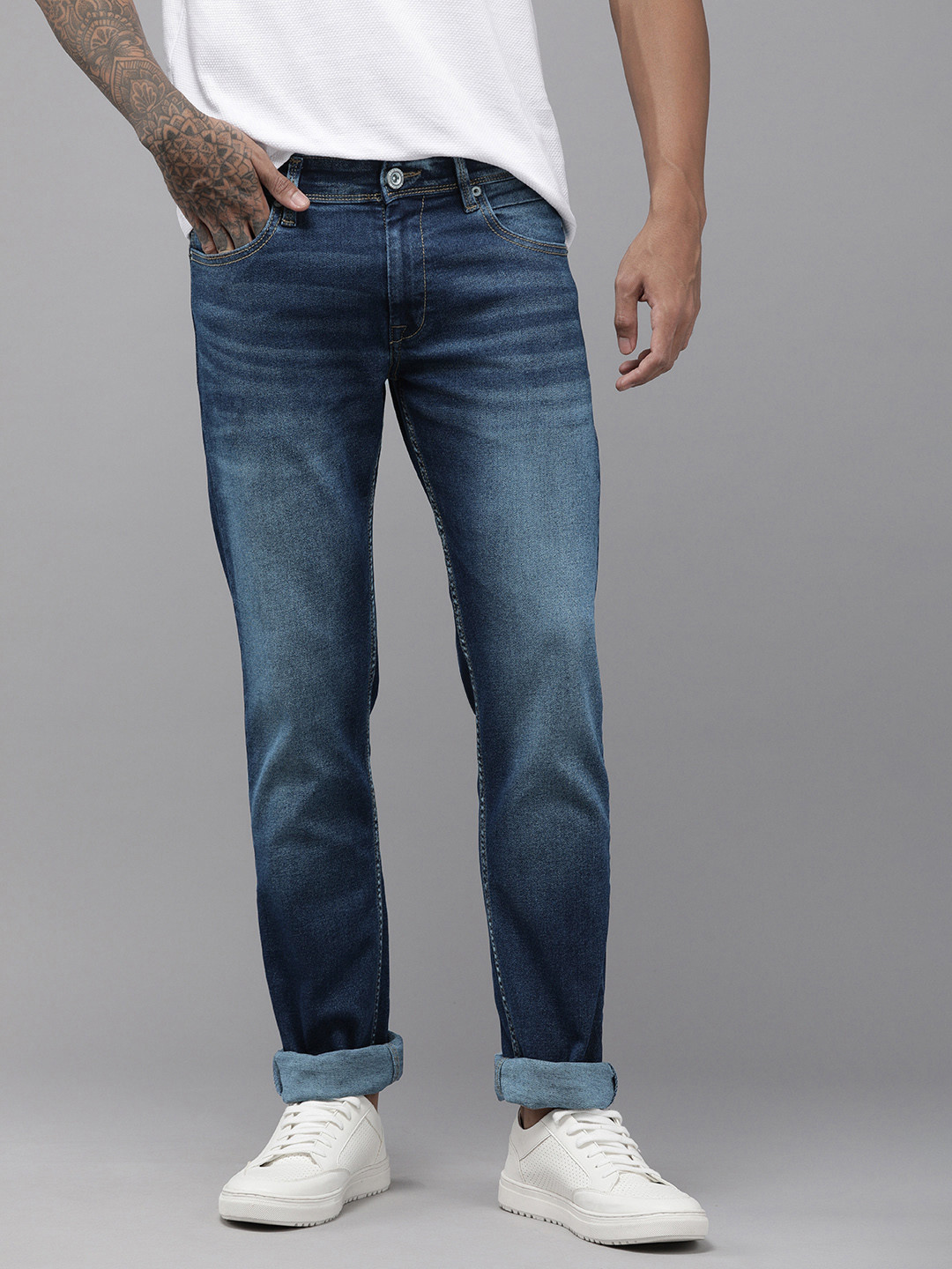 

BEAT LONDON by PEPE JEANS Men Blue Jack Vapour Slim Fit Heavy Fade Stretchable Jeans