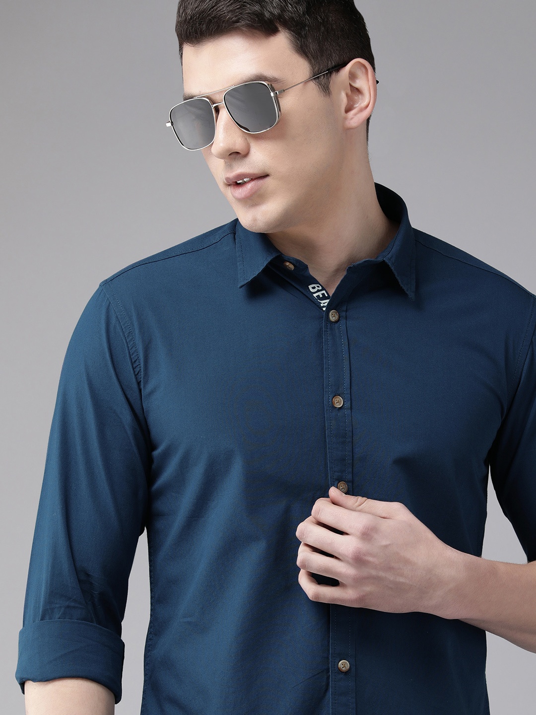 

BEAT LONDON by PEPE JEANS Men Blue Pure Cotton Casual Shirt