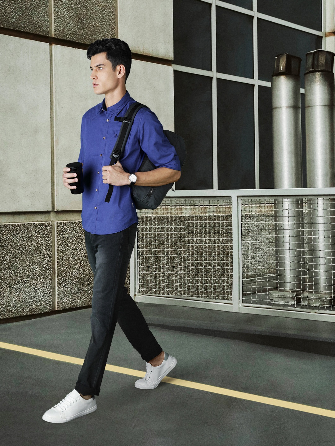 

BEAT LONDON by PEPE JEANS Men Navy Blue Slim Fit Pure Cotton Casual Shirt