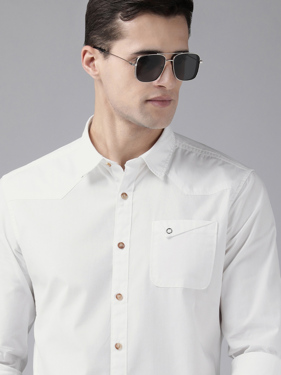 

BEAT LONDON by PEPE JEANS Men White URON Slim Fit Pure Cotton Casual Shirt