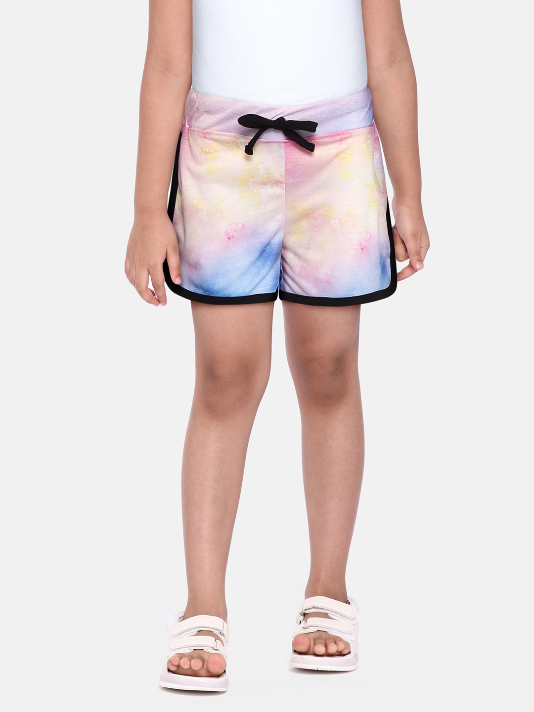 

GAME BEGINS Girls Yellow & Blue Tie & Dye Print Shorts